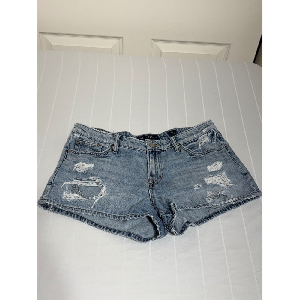 Lucky Brand The Cut Off Distressed Denim Shorts Light Wash Blue Womens 8 29